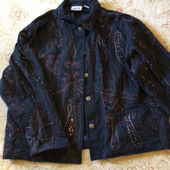 Chico's Design Black Denim Embellished Trucker Jacket sz XL - Picture 10 of 14